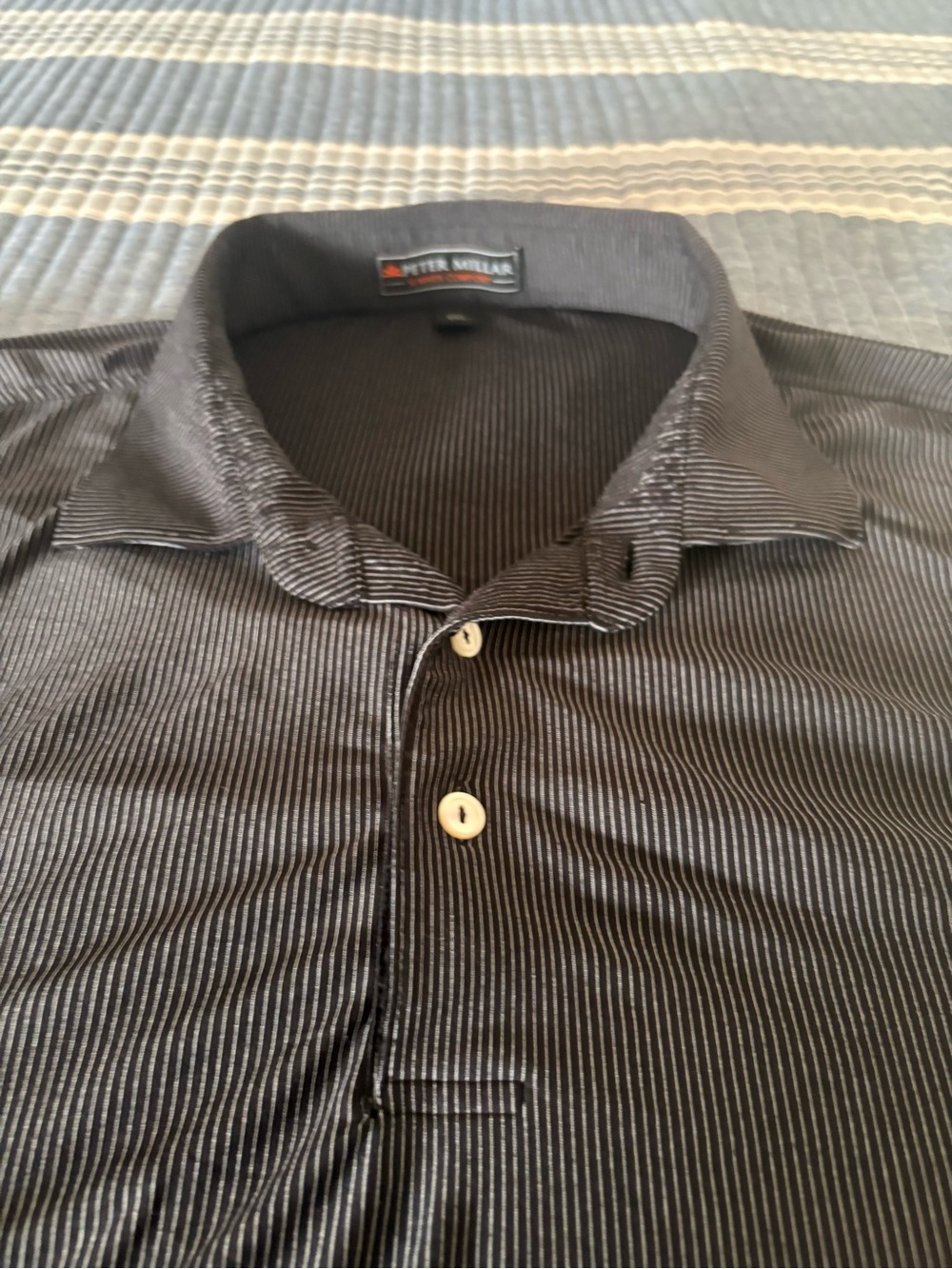 Peter Millar Summit Comfort Polo Mens 2XL Black Pinstripe Golf